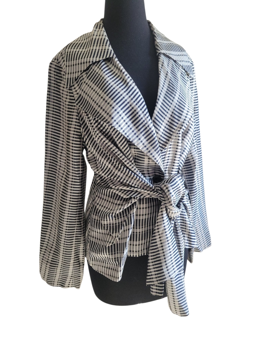 Palmer//Harding Striped Wrap Blazer Belted Tie Waist Jacket Runway Size 4/6 - Picture 3 of 10